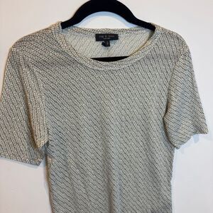 Rag & Bone Sabeen Slim-Fit T-Shirt Geometric Knit Pattern White/Green Small